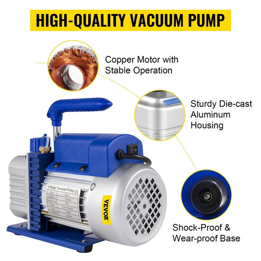 SIHAO 1.8CFM Vacuum Pump with Gauges AC Refrigerant Vacuum Packing Air Condition Automobile Maintenance 220V 110V