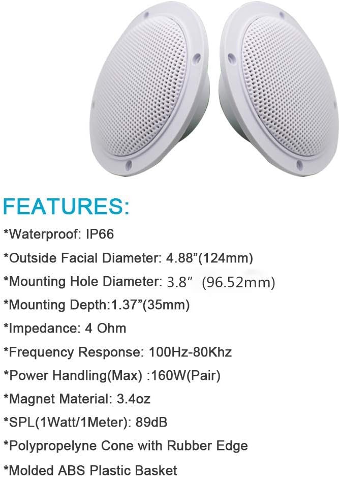 Herdio 4 Inch 160W Home In-Wall Ceiling Waterproof Speaker Surround Sound Speaker for Kitchen Bathroom Yacht Outdoor Theater