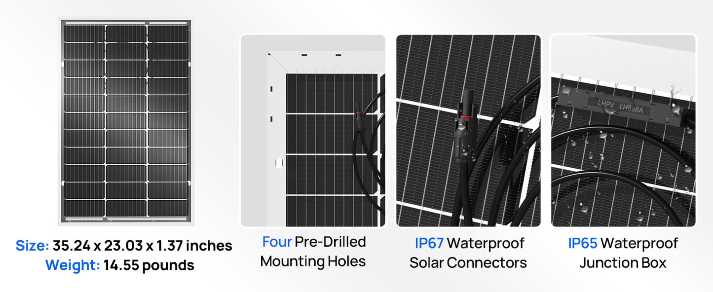 ECO-WORTHY Bifacial 100 Watt 12 Volt Solar Panel Monocrystalline Rigid High-Efficiency PV Module Power Charger for Sunsheds,Rvs