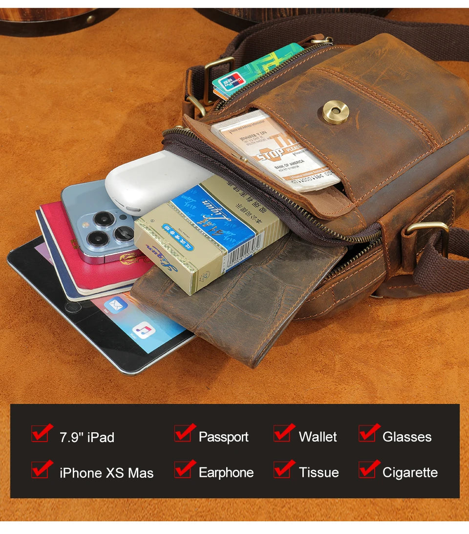 WESTAL Crazy Horse Leather Shoulder Bags for Men Crossbody Bags Purse My Order USB Charging Messenger Bags Leather Handbags Man