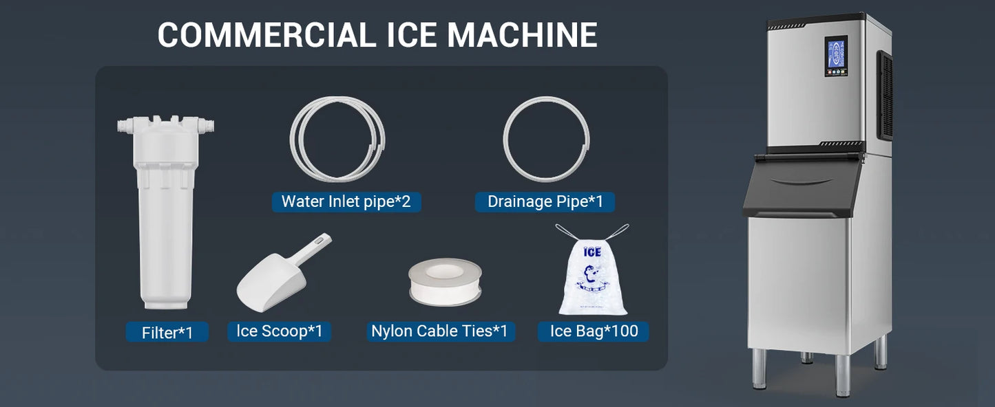 Commercial Ice Maker Machine 680 LBS/24h with Large Storage Bin 234 Ice Ready in 8-12 Min Self-Cleaning Commercial Ice Maker