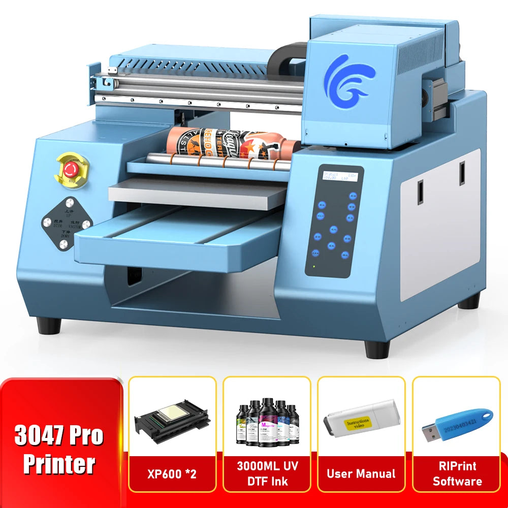 A3 UV DTF Printer For Epson XP600 Printer head A3 UV Printer for Acrylic Bottle Glass With Laminator machine uv sticker printer