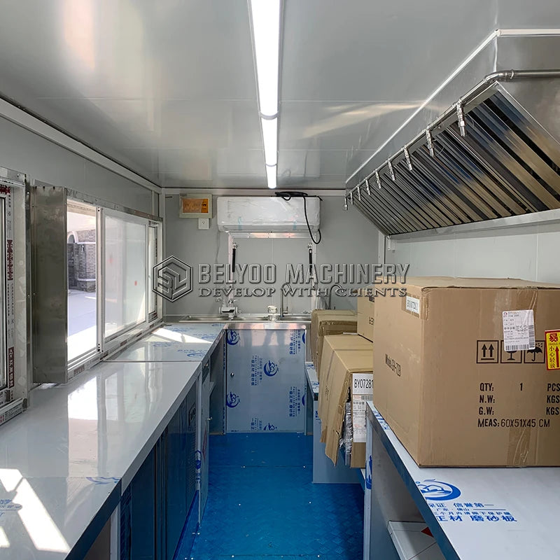 Belyoo Fast Food Truck Mobile BBQ Trailer Ice Cream Cart Concession Trailer Juice Vending Car Food Kiosk Trailers Fully Equipped