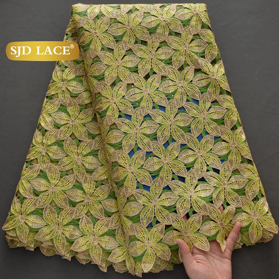 SJD LACE African Guipure Cord Stones Lace Fabric 5 Yards 2026 New Nigerian Water Soluble Lace For Women Wedding Party Dress 3844