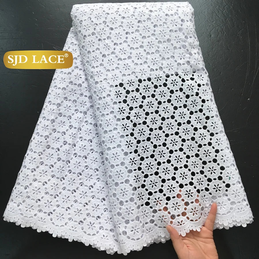 SJD LACE African Sequins Guipure Cord Lace Fabrics 5 Yards White 2026 New Nigerian Water Soluble Lace For Women Dresses Sew 4197