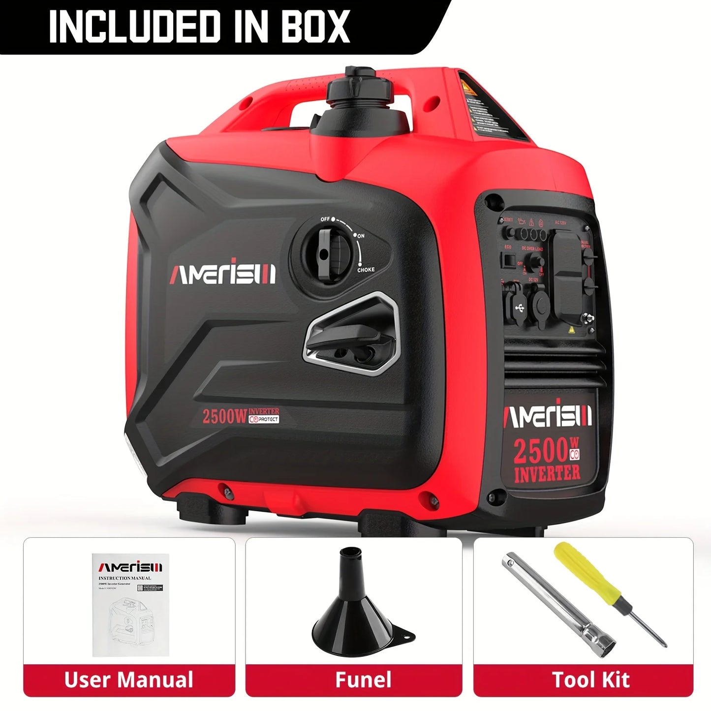 Super Quiet 2500/3800/5000-Watt Gas Powered Portable Inverter Generator with CO Sensor - Ideal for Home Use, Camping, and Outdoo