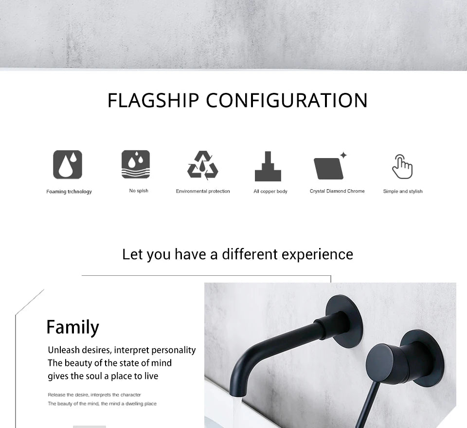 Bathroom Basin Faucet Sink Tap Wash Mixer Hot And Cold Water Wall Mounted Spout Bath Single Handle Ceramic Cartridge Crane