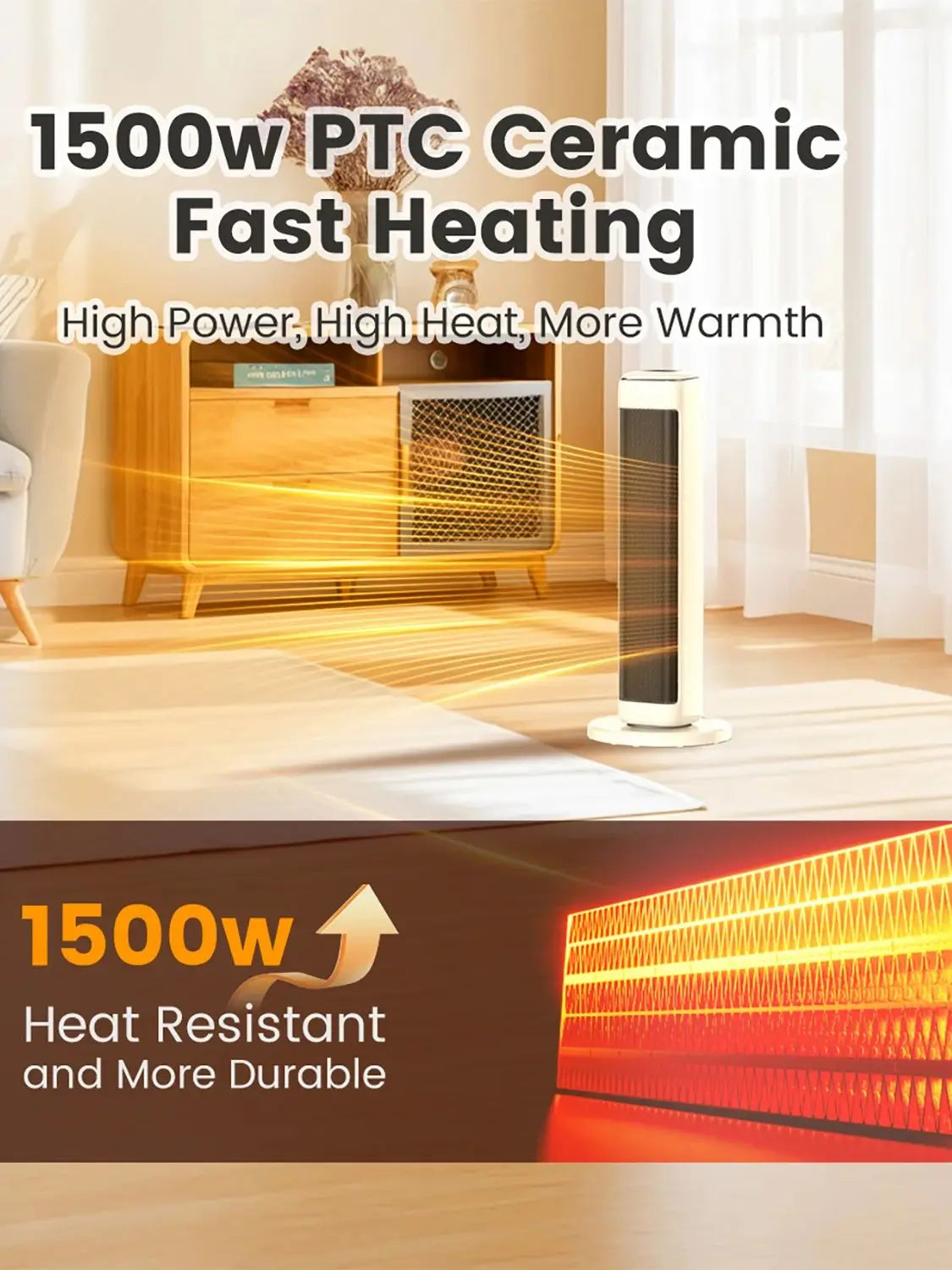 AIRMATE 25" Space Heater for Indoor Use Large Room, Ceramic Tower Electric Heater with Thermostat