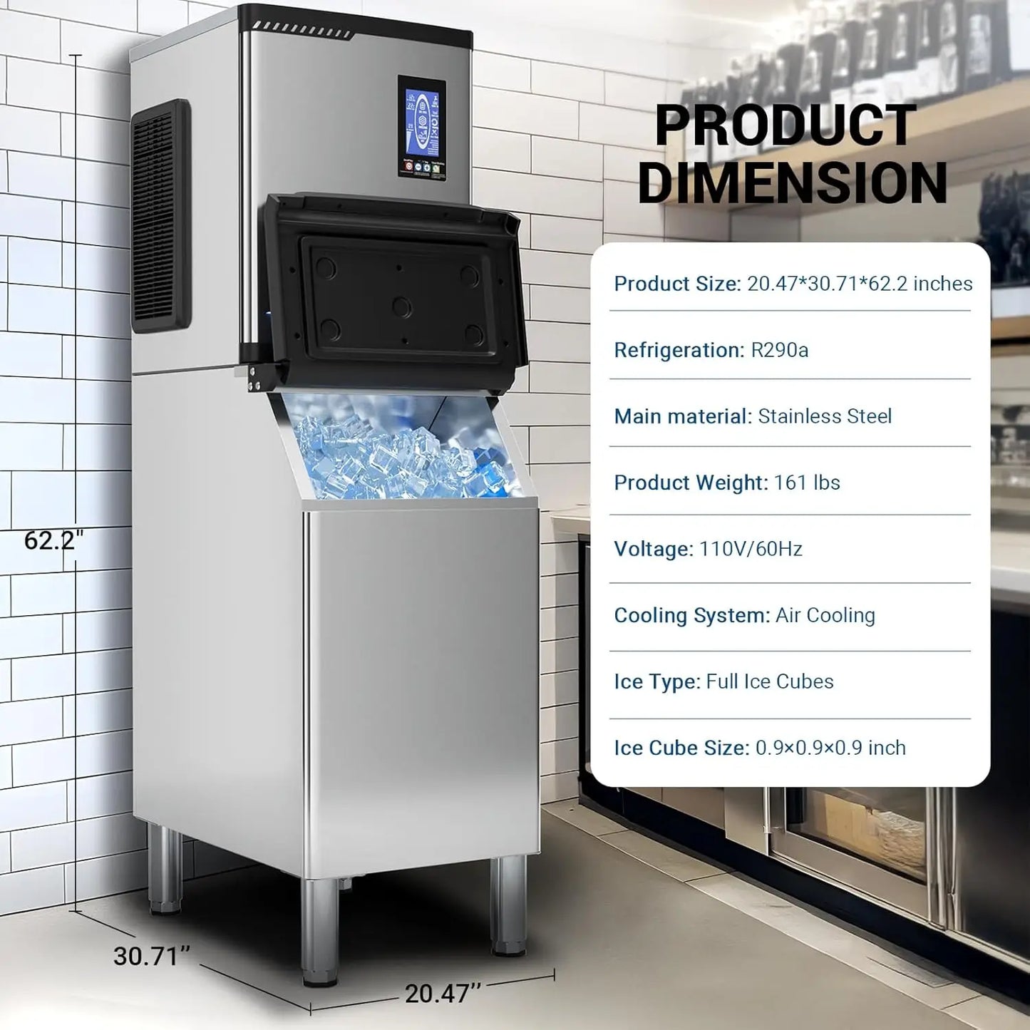 Commercial Ice Maker Machine 680 LBS/24h with Large Storage Bin 234 Ice Ready in 8-12 Min Self-Cleaning Commercial Ice Maker