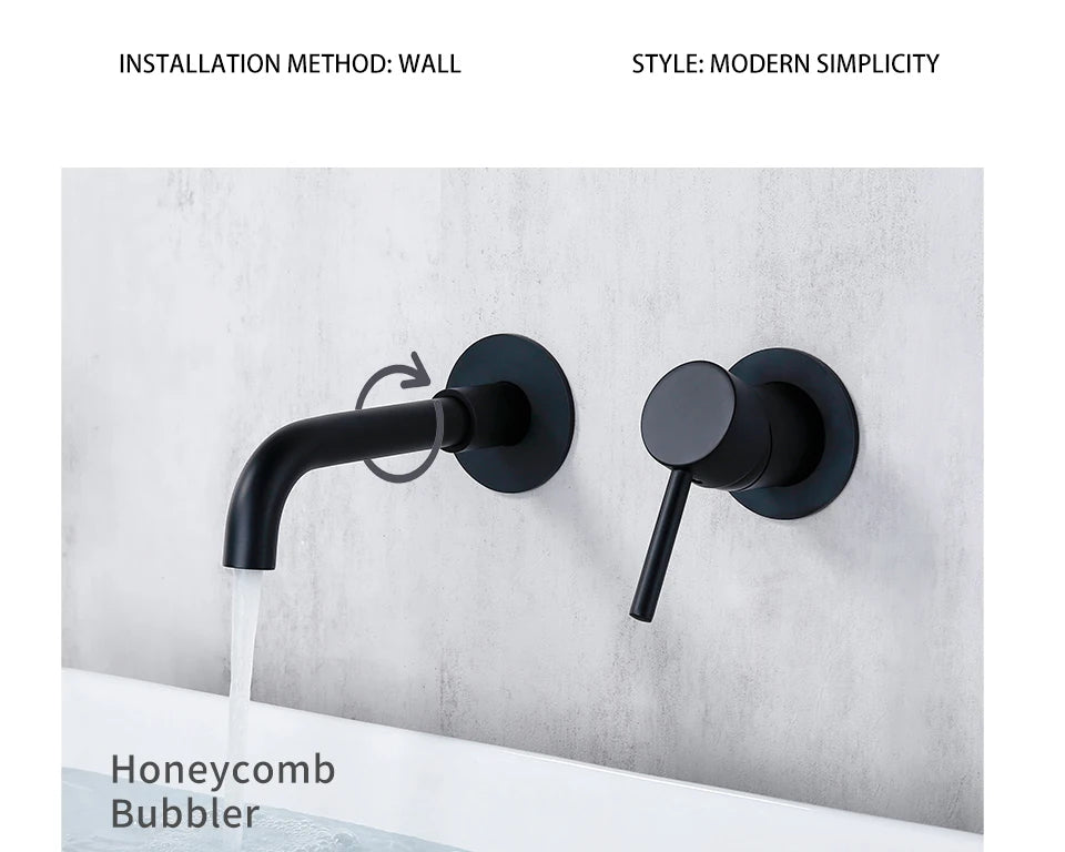 Bathroom Basin Faucet Sink Tap Wash Mixer Hot And Cold Water Wall Mounted Spout Bath Single Handle Ceramic Cartridge Crane