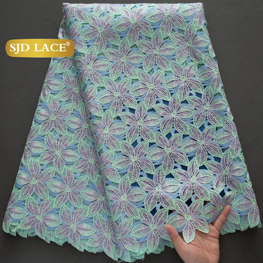 SJD LACE African Guipure Cord Stones Lace Fabric 5 Yards 2026 New Nigerian Water Soluble Lace For Women Wedding Party Dress 3844