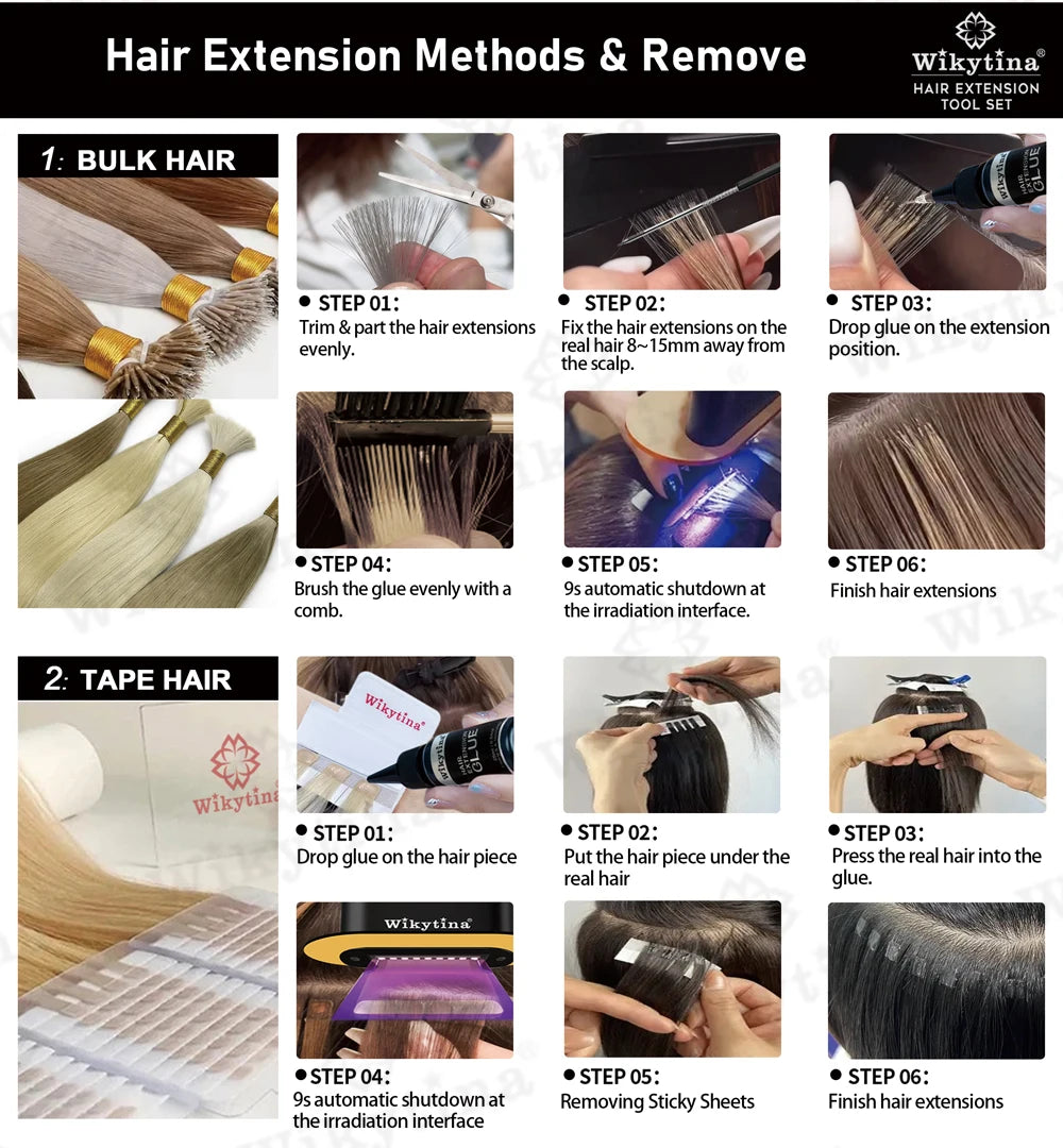 2025 Original V UV Light Hair Extension Kit Complete Set with Long-Lasting UV Glue and  Remover Machine - Salon Styling Tools