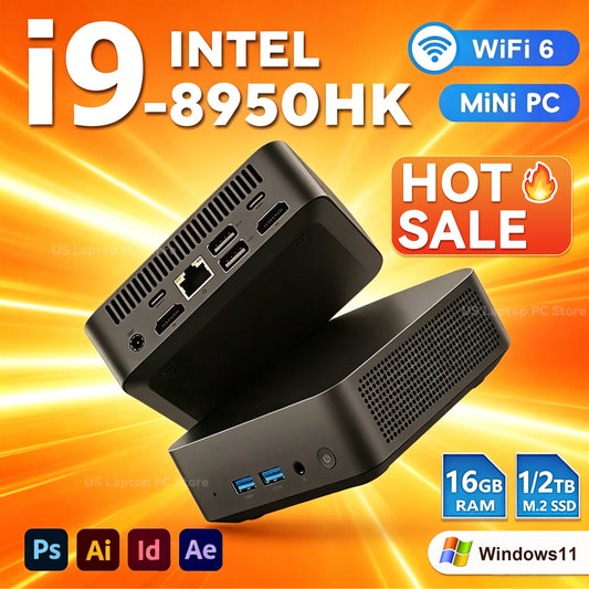 Mini PC Computer Intel Core i9 8950HK Windows 11 Small Pocket Computer 16GB RAM 1TB SSD Type-C 4K 60Hz Mini Desktop PC Gaming