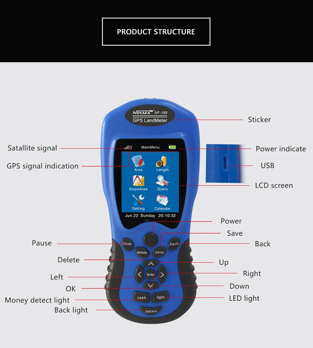 NOYAFA NF-198 GPS Mu Meter Survey Equipment Land Meter Device for Farm Land Surveying And Mapping Area Measurement Tool