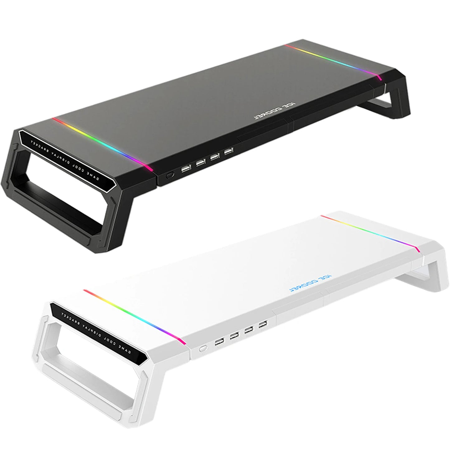 Aluminum RGB Monitor Stand Riser Bracket with 4 USB Ports Desk Organizer All-In-One Computer Laptop Height Stand Holder