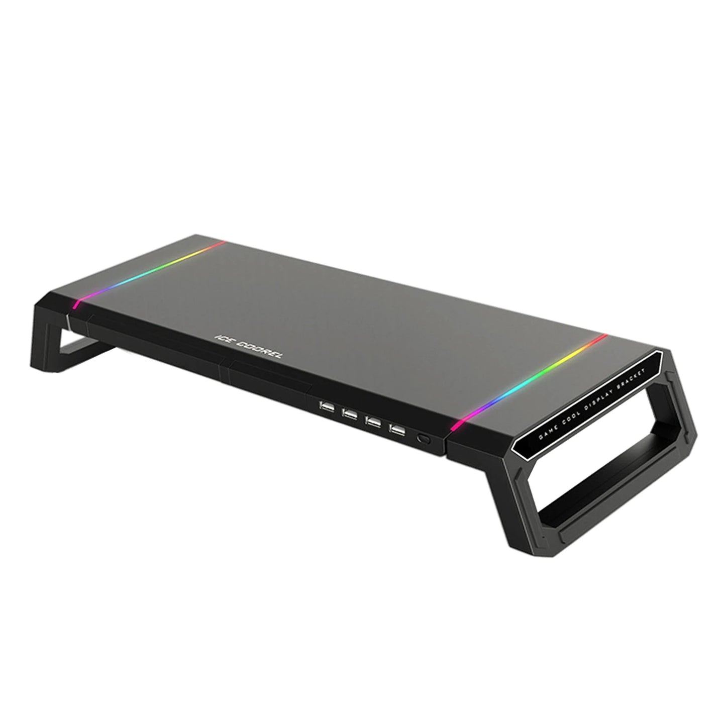 Aluminum RGB Monitor Stand Riser Bracket with 4 USB Ports Desk Organizer All-In-One Computer Laptop Height Stand Holder