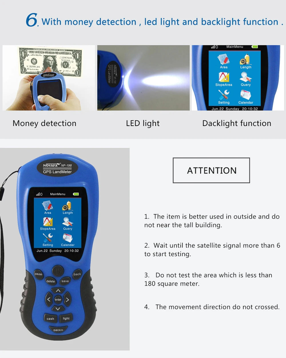 NOYAFA NF-198 GPS Mu Meter Survey Equipment Land Meter Device for Farm Land Surveying And Mapping Area Measurement Tool