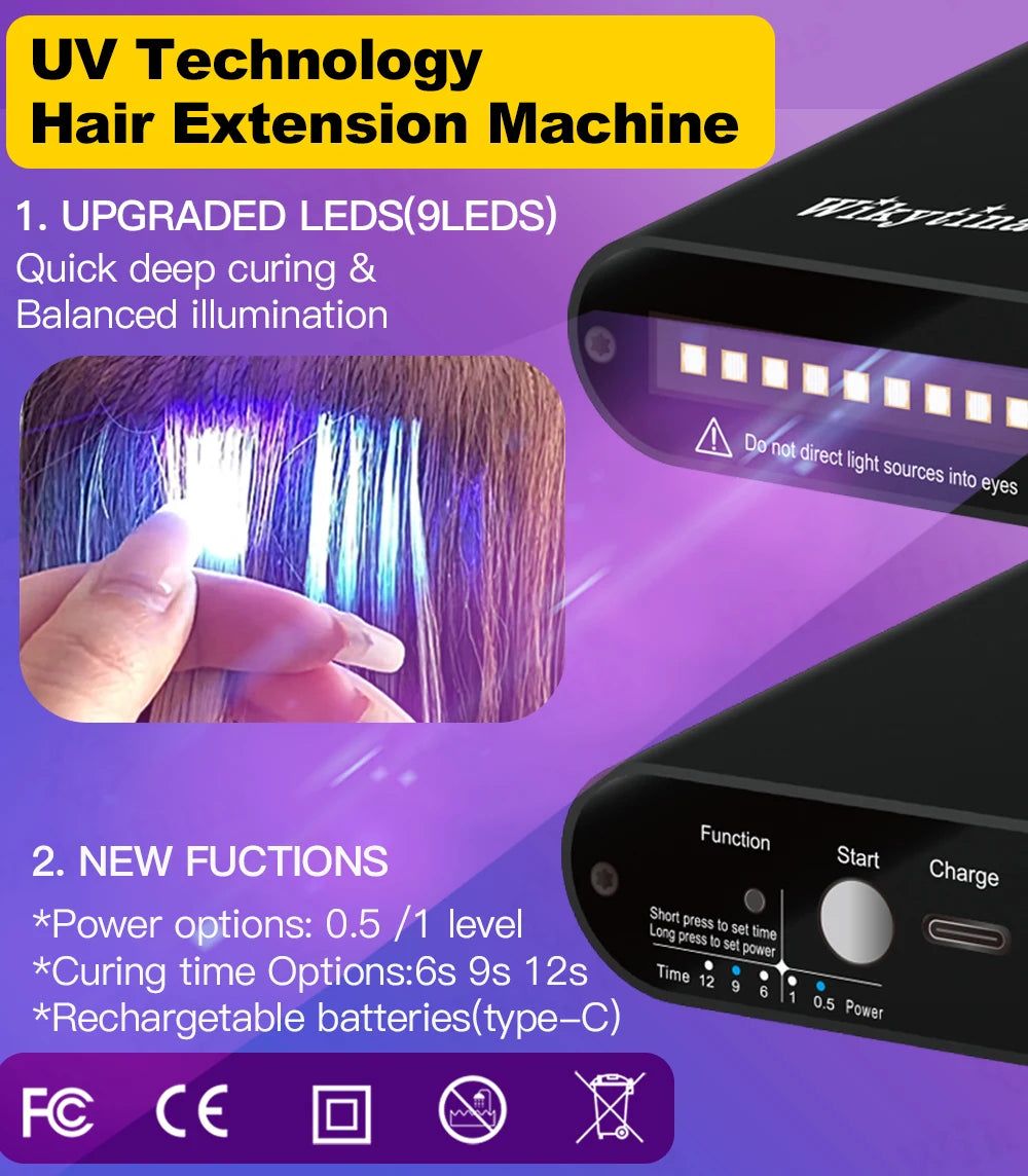 2026 UV Light Hair Extension Tool set Complete Kit with Strong Adhesive Glue And Remover Machine for V-Light Hair Extension tool