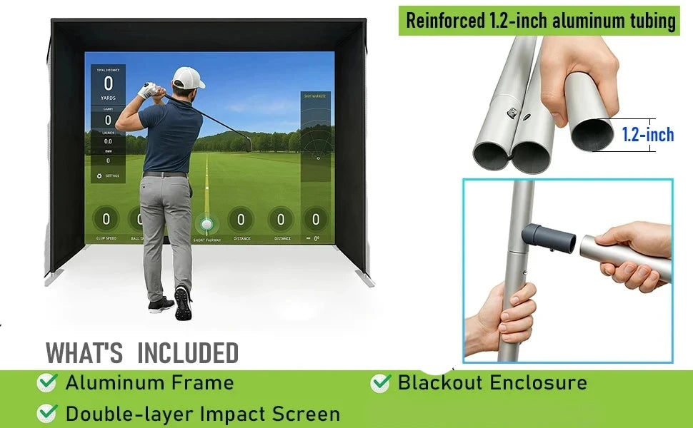 10/12/14ft Outdoor Golf Training Simulator Cage Sports Practice Golf Simulator Enclosure With Impact Netting and All Poles