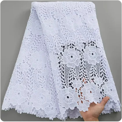 SJD LACE African Sequins Guipure Cord Lace Fabrics 5 Yards White 2026 New Nigerian Water Soluble Lace For Women Dresses Sew 4197