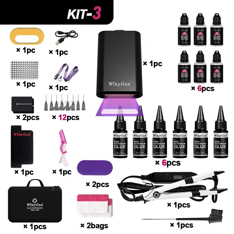 2026 UV Light Hair Extension Tool set Complete Kit with Strong Adhesive Glue And Remover Machine for V-Light Hair Extension tool
