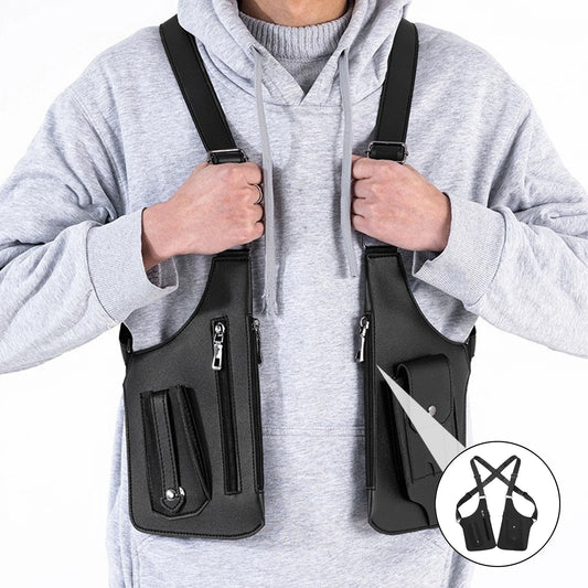 Double Shoulder Armpit Bag, Underarm Shoulder Bag, For Men Holster Bag Pu Leather Underarm Strap Wallet, Waterproof