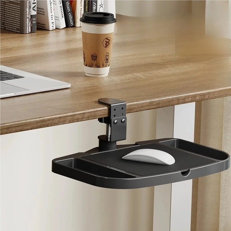 Clamp on Desk Organizer Convenient Easy to Install 360° Rotating Under Desk Mouse Tray for Dorm Home Bedroom Office Workplace