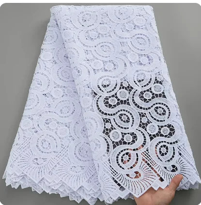 SJD LACE African Sequins Guipure Cord Lace Fabrics 5 Yards White 2026 New Nigerian Water Soluble Lace For Women Dresses Sew 4197