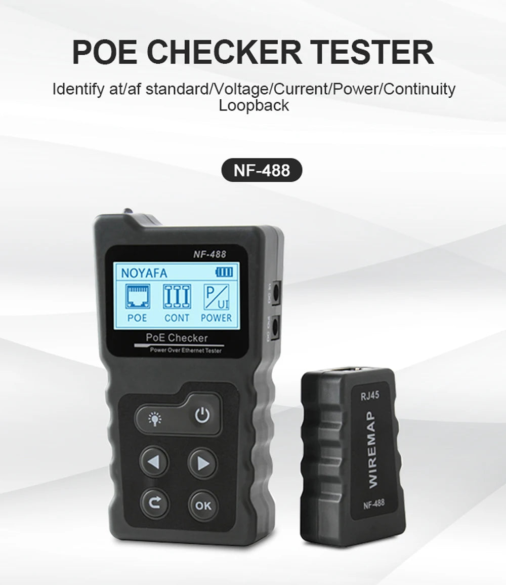 NOYAFA NF-488 Network Cable Tester PoE Switch Online Test PoE Voltage Polarity Cable Tracker Loop Test Tool with LCD Display