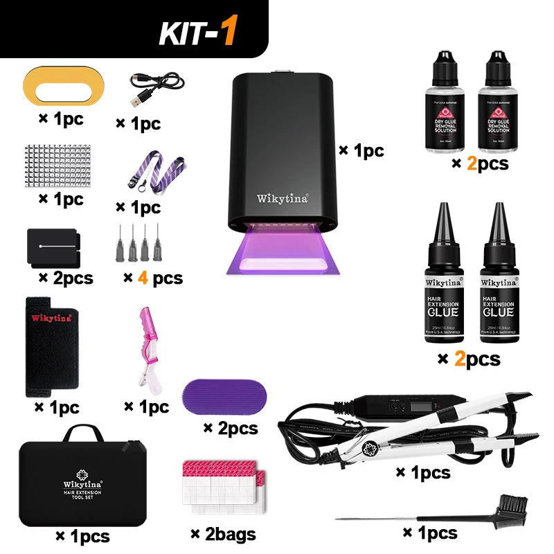 2026 UV Light Hair Extension Tool set Complete Kit with Strong Adhesive Glue And Remover Machine for V-Light Hair Extension tool