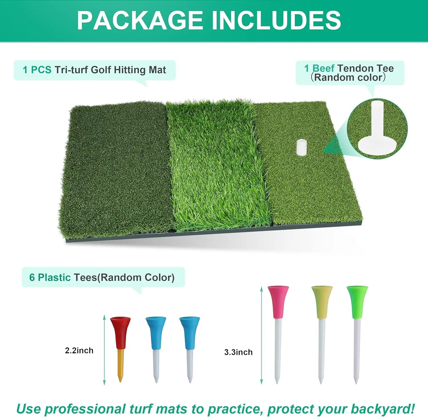 Golf Hitting Mat, Thickened Golf Practice Mat for Indoor Outdoor Training, Swing Path Hitting Turf Mat with Non-Slip Rubber Back