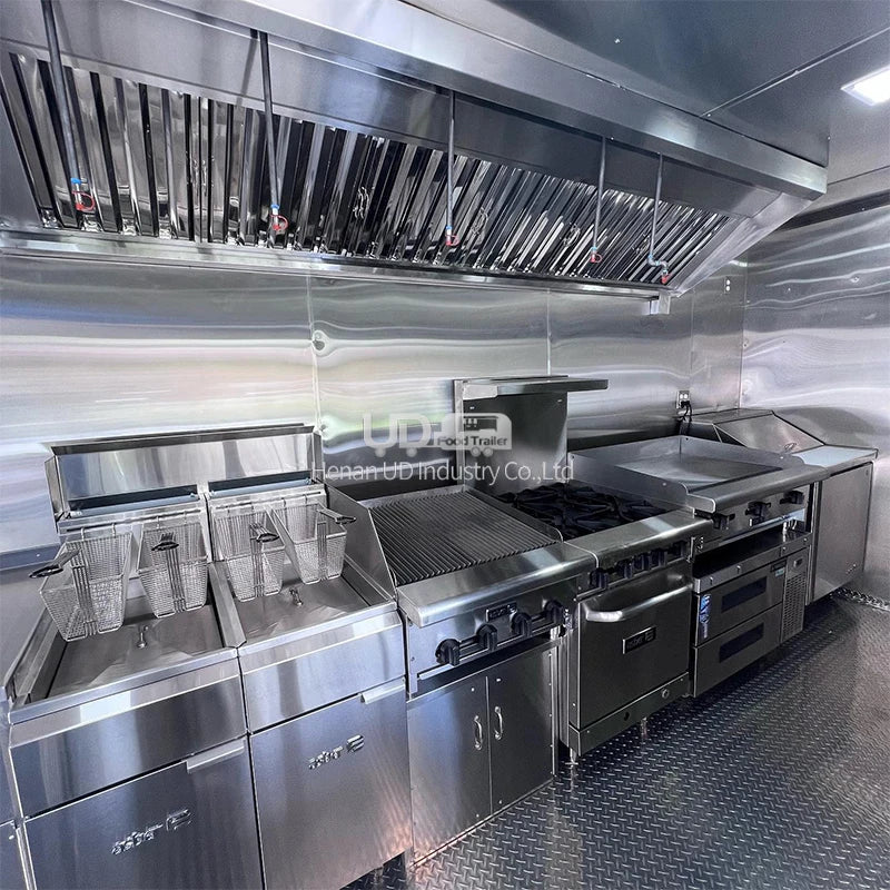 Mobile Fast Food Trailers Fully Equipped Enclosed Trailer BBQ Vending Cart Restaurant Food Truck with Full Kitchen