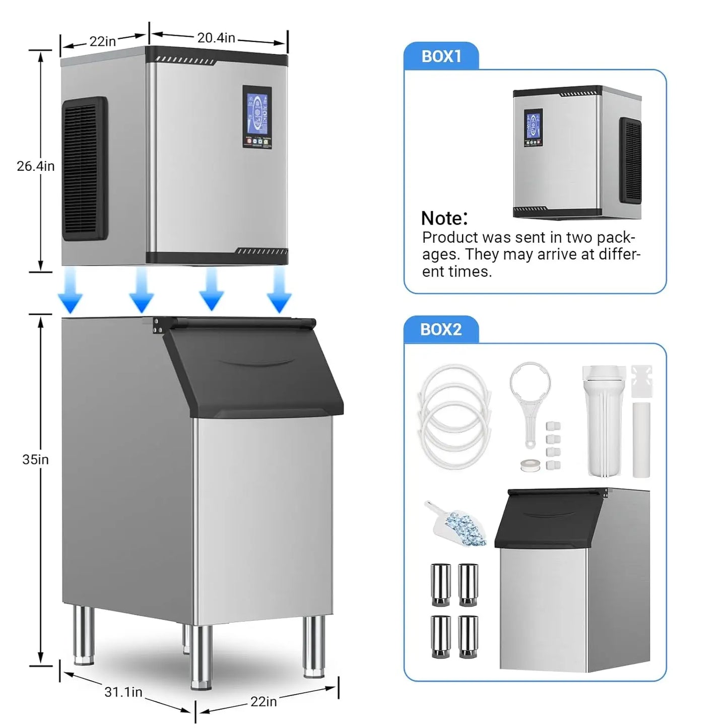 Commercial Ice Maker Machine 680 LBS/24h with Large Storage Bin 234 Ice Ready in 8-12 Min Self-Cleaning Commercial Ice Maker