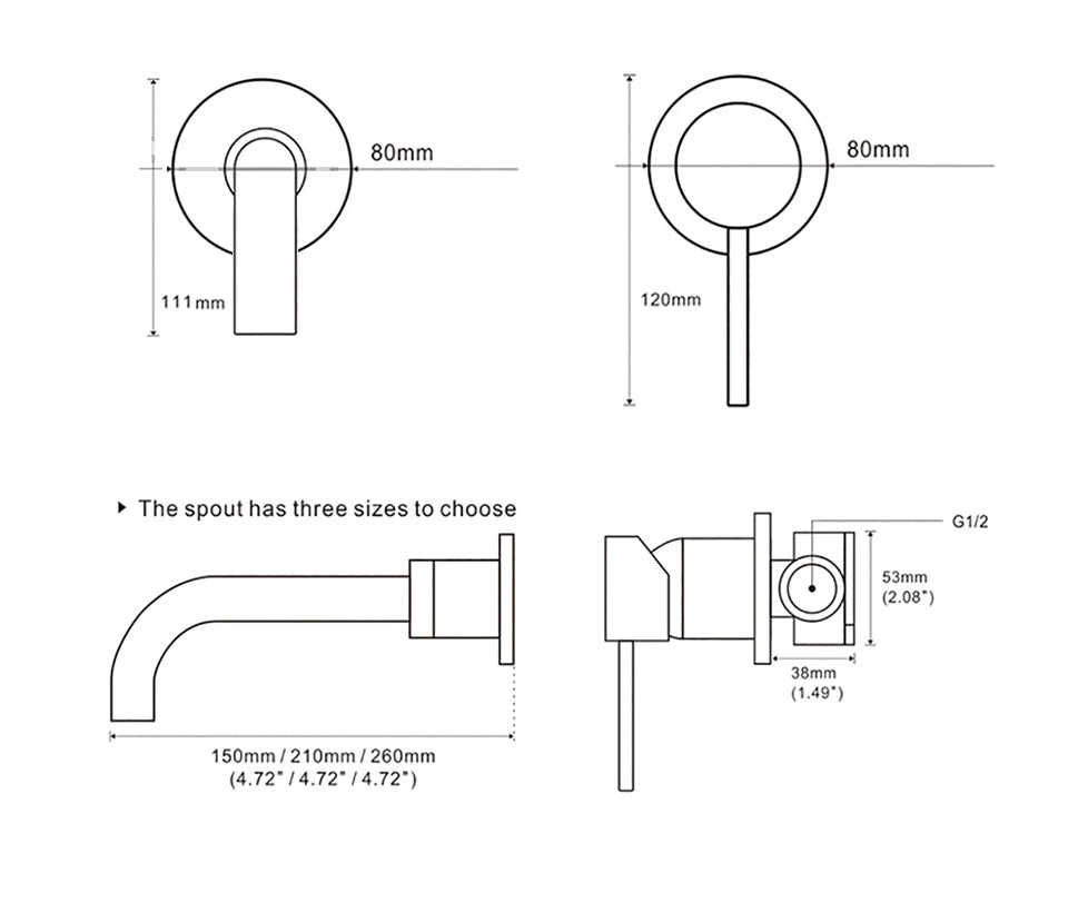 Bathroom Basin Faucet Sink Tap Wash Mixer Hot And Cold Water Wall Mounted Spout Bath Single Handle Ceramic Cartridge Crane