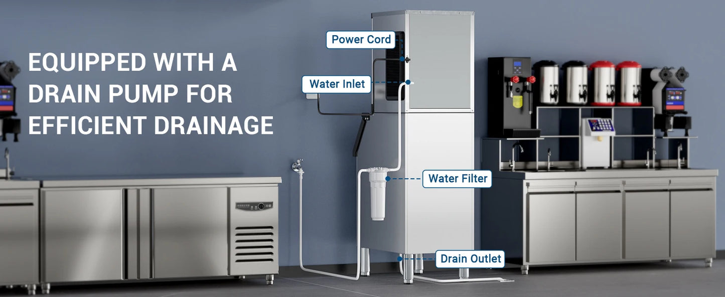 Commercial Ice Maker Machine 680 LBS/24h with Large Storage Bin 234 Ice Ready in 8-12 Min Self-Cleaning Commercial Ice Maker