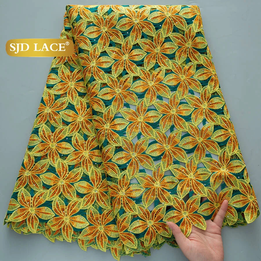 SJD LACE African Guipure Cord Stones Lace Fabric 5 Yards 2026 New Nigerian Water Soluble Lace For Women Wedding Party Dress 3844
