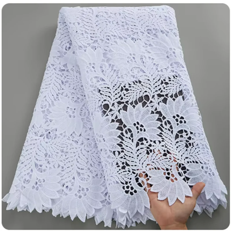 SJD LACE African Sequins Guipure Cord Lace Fabrics 5 Yards White 2026 New Nigerian Water Soluble Lace For Women Dresses Sew 4197