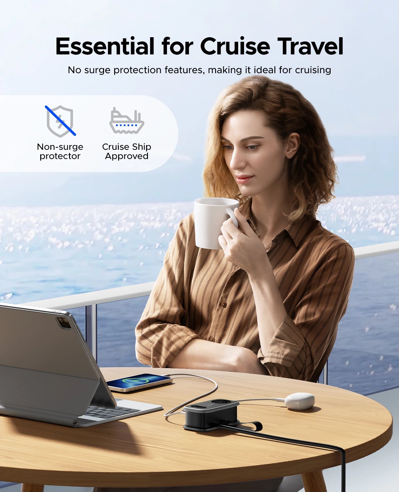 ORICO EU Plug Travel Power Strip with 2AC 3USB Port 1.1M Extension Cable 5-In-1 Charging Smart Socket for Home/Travel Save Space