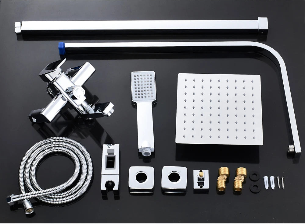 POIQIHY Black Bathroom Shower Faucet Set Wall Mount Black 8''Rainfall Shower Head With Handheld Sprayer Bathtub Shower Mixer