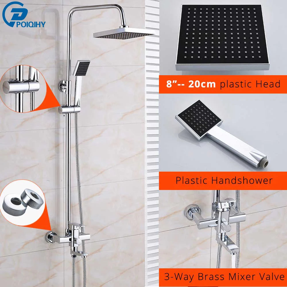 POIQIHY Black Bathroom Shower Faucet Set Wall Mount Black 8''Rainfall Shower Head With Handheld Sprayer Bathtub Shower Mixer