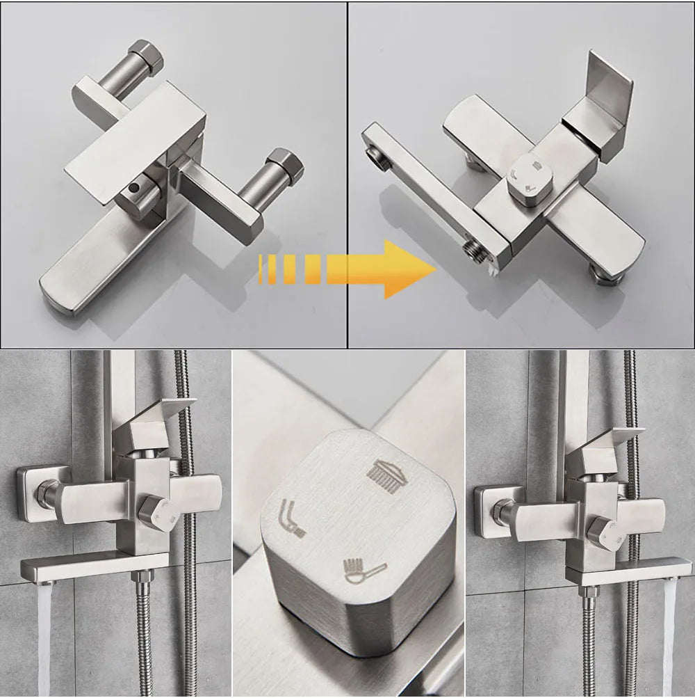 POIQIHY Black Bathroom Shower Faucet Set Wall Mount Black 8''Rainfall Shower Head With Handheld Sprayer Bathtub Shower Mixer