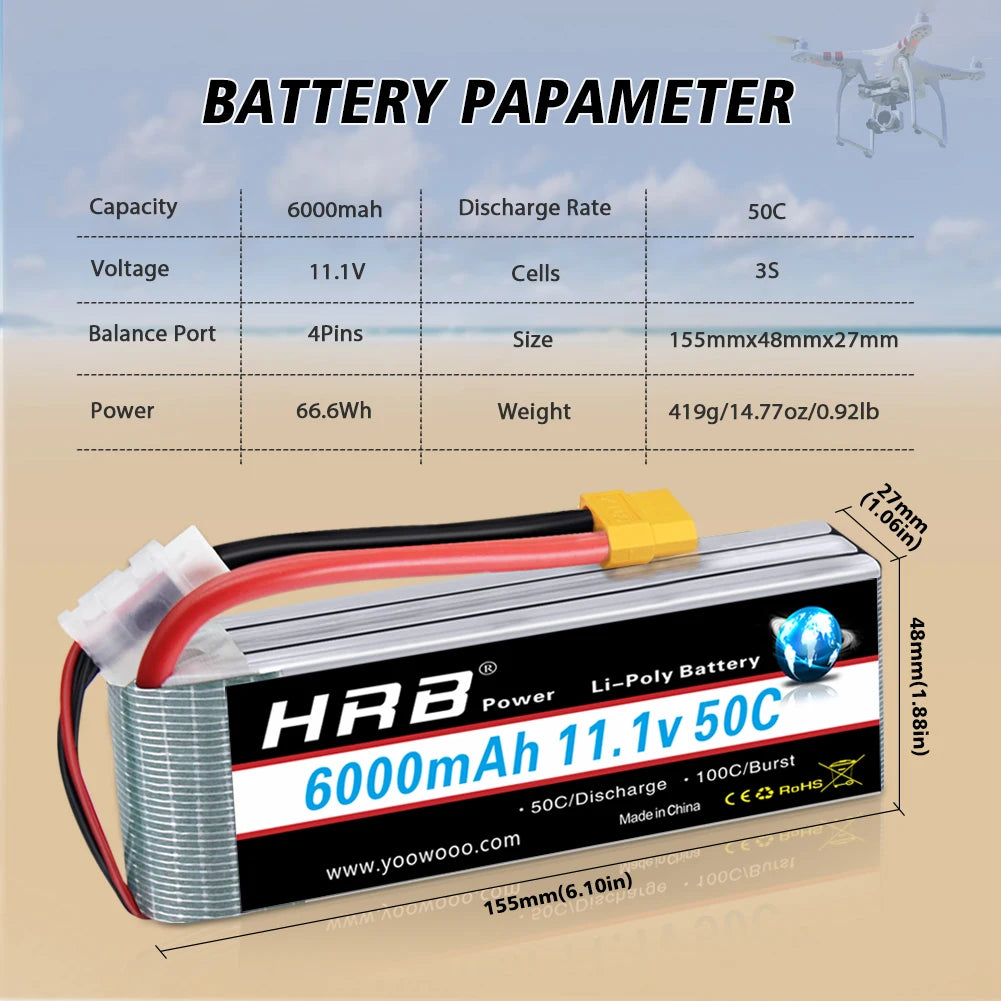 1/2pc HRB Lipo Battery 2S 3S 4S 6S 4000mah 1500mah 2200mah 5000mah 6000mah 7000mah 11.1V 14.8V 22.2V XT90 XT60 for RC Car Drone