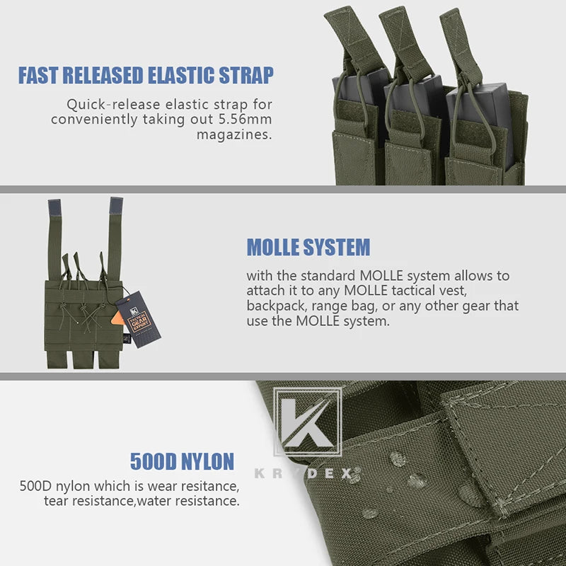 KRYDEX MP5 MP7 KRISS Triple Magazine Pouch Tactical Modular MOLLE Triple Open Top SMG Mag Pouch Carrier For Airsoft Hunting Gear