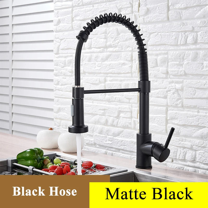 Golden Kitchen Faucet Pull Down Sprayer Nozzle Hot Cold Water Mixer Tap Single Handle Brass Para Kitchen Sink Taps Crane
