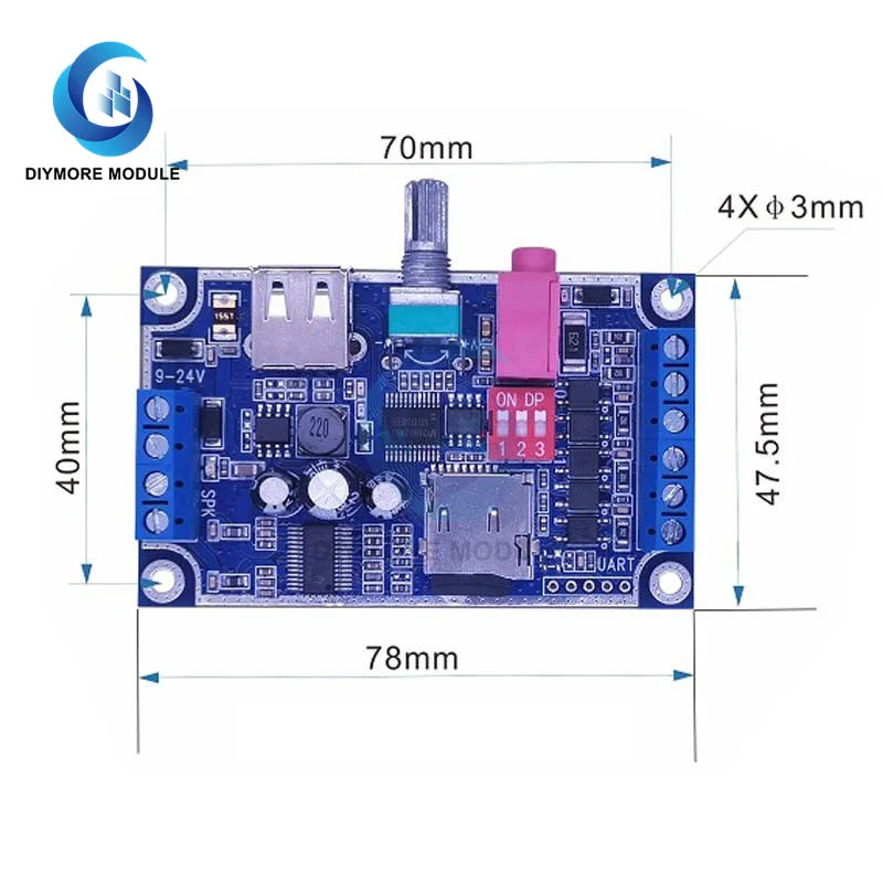 10W MP3 Voice Module DC 12V-24V WAV Sound Player with Box Case 128M TF Card Programmable Control for Voice Alarm
