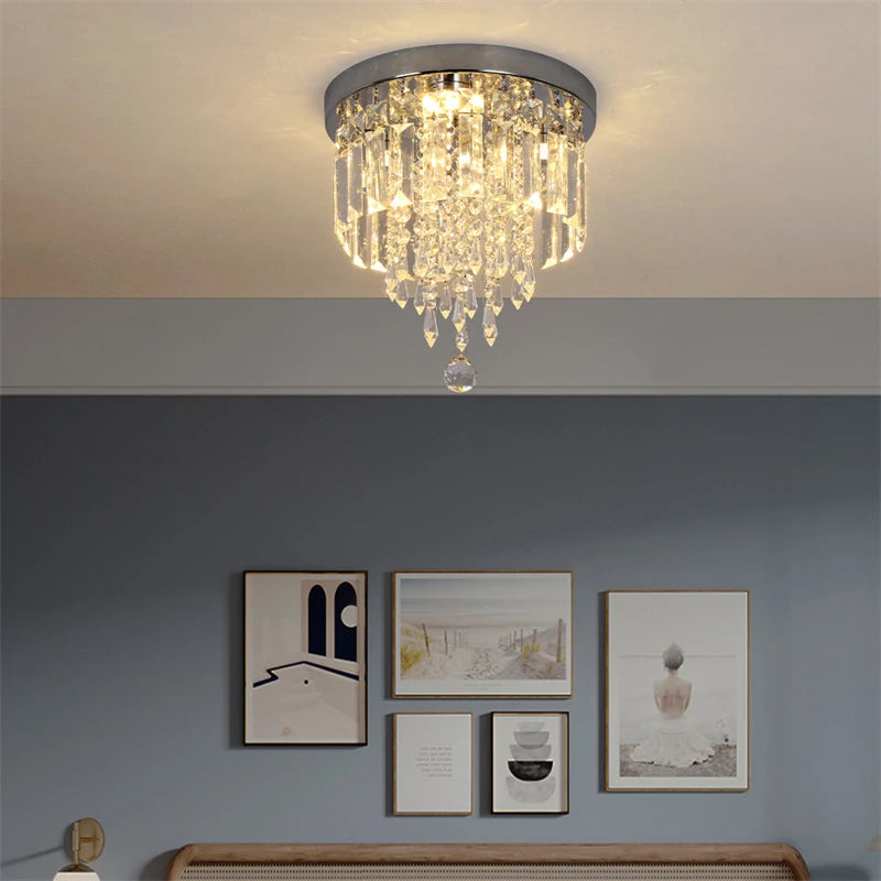 Square Crystal Led Ceiling Lamp Modern Chandelier Indoor Lighting Aisle Corridor Surface Mounted Fixture Home Hotel Loby Decor
