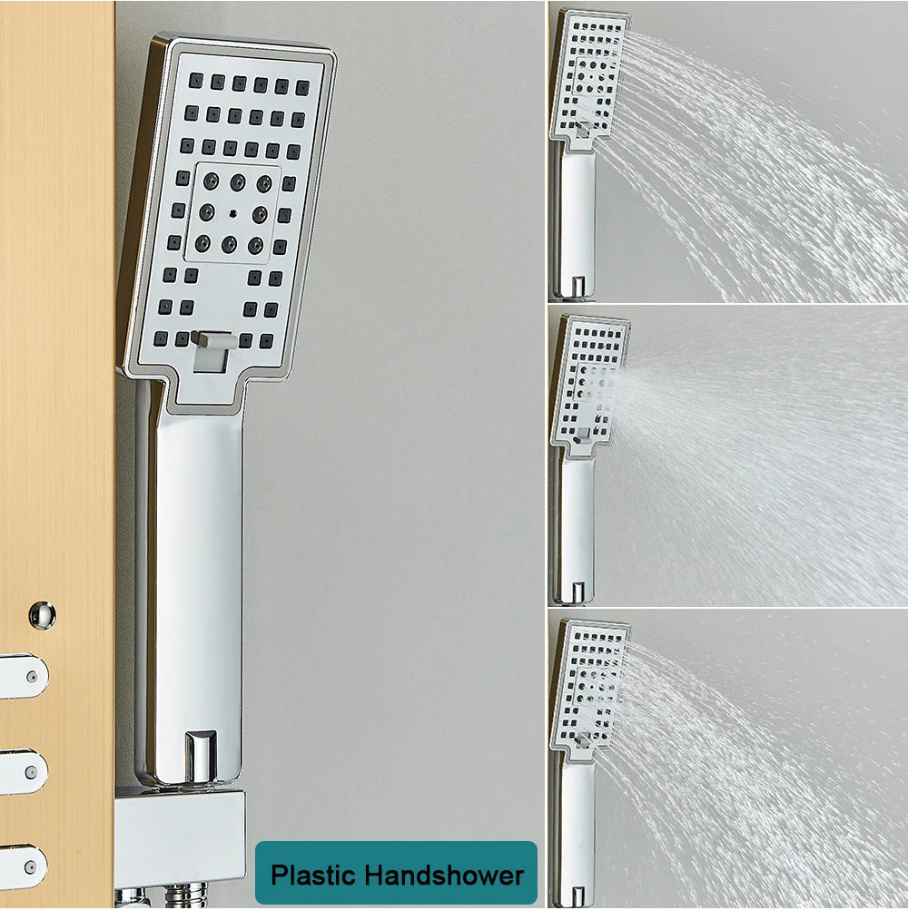 Black Bathroom Shower Panel Column Golden Rain Waterfall Shower Faucet Bidet Sprayer Tap SPA Massage Jet LED Bath Shower Set