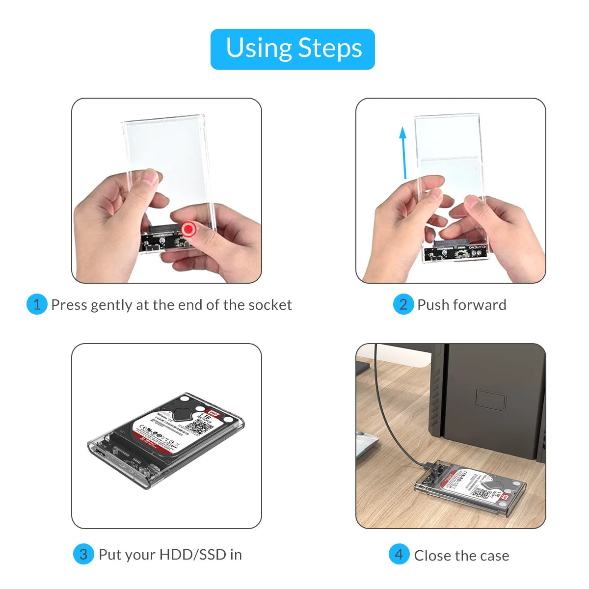 ORICO Transparent HDD Case SATA to USB 3.0 Hard Drive Case External 2.5'' HDD Enclosure for HDD SSD Disk Case Box Support UASP