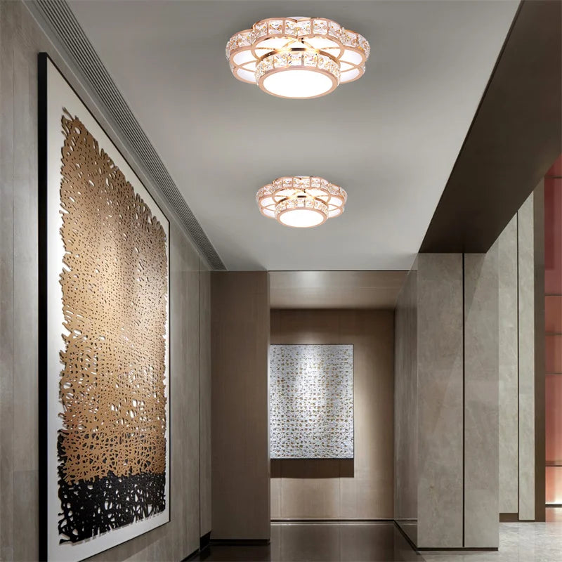 Modern Flower Gold Design Crystal Ceiling Aisle Lights Fashion Corridor Stairs Entrace Plafonnier Lamp for  Porch Hall Lustres