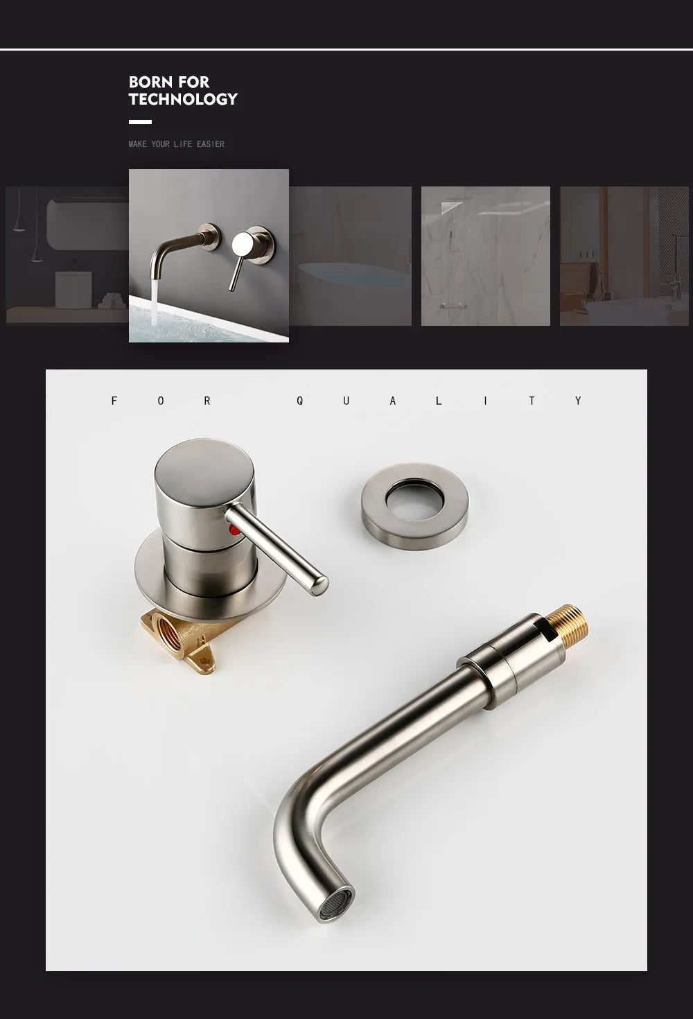 Bagnolux Ronda Stainless Steel Solid Brass Trim Taps 2 Hole Wall-Faucet Set Hot Anc Cold Water Bathroom Sink Mixer Small Tap